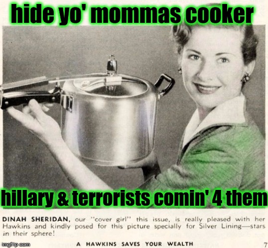 hillary's comin' 4 our cookers | hide yo' mommas cooker; hillary & terrorists comin' 4 them | image tagged in nra,gun control | made w/ Imgflip meme maker