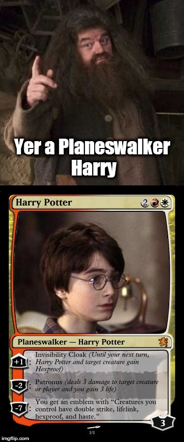 Yer a Planeswalker Harry | Yer a Planeswalker Harry | image tagged in harry potter,you're a wizard harry,magic the gathering | made w/ Imgflip meme maker