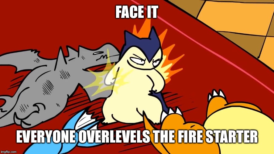 FACE IT; EVERYONE OVERLEVELS THE FIRE STARTER | image tagged in pokemon gold in a nutshell | made w/ Imgflip meme maker