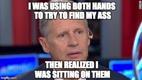 Jumbled Johnson | I WAS USING BOTH HANDS TO TRY TO FIND MY ASS; THEN REALIZED I WAS SITTING ON THEM | image tagged in floundering gary johnson,letsgetwordy,gary johnson,nevergary | made w/ Imgflip meme maker