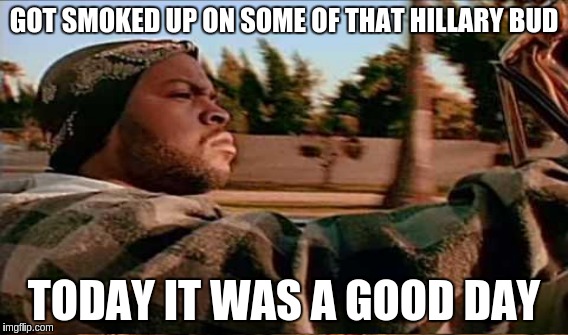 I'll have whatever she's smokin' | GOT SMOKED UP ON SOME OF THAT HILLARY BUD TODAY IT WAS A GOOD DAY | image tagged in memes | made w/ Imgflip meme maker