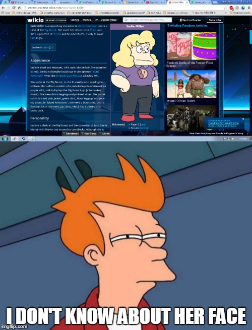 well, this make sense | I DON'T KNOW ABOUT HER FACE | image tagged in futurama fry,steven universe | made w/ Imgflip meme maker