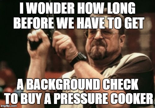 Am I The Only One Around Here Meme | I WONDER HOW LONG BEFORE WE HAVE TO GET; A BACKGROUND CHECK TO BUY A PRESSURE COOKER | image tagged in memes,am i the only one around here | made w/ Imgflip meme maker