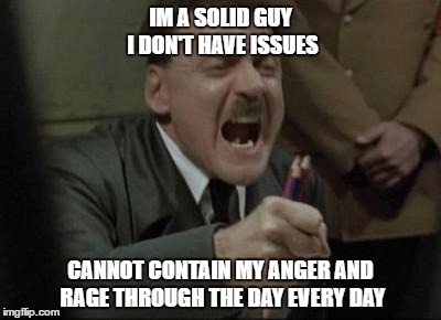 Hitler  | IM A SOLID GUY I DON'T HAVE ISSUES; CANNOT CONTAIN MY ANGER AND RAGE THROUGH THE DAY EVERY DAY | image tagged in hitler | made w/ Imgflip meme maker