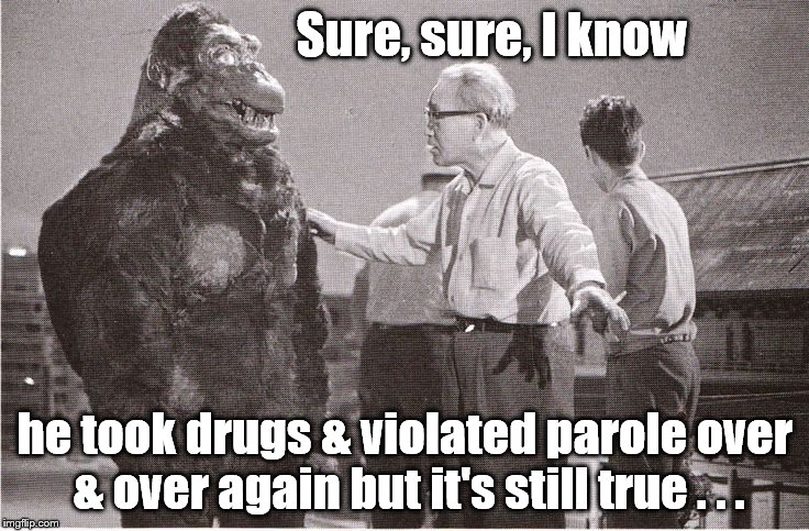 You can't punish that poor, underprivileged young man for the short comings of our society can you? | Sure, sure, I know he took drugs & violated parole over & over again but it's still true . . . | image tagged in kong with director,social justice warrior,fair is fair | made w/ Imgflip meme maker