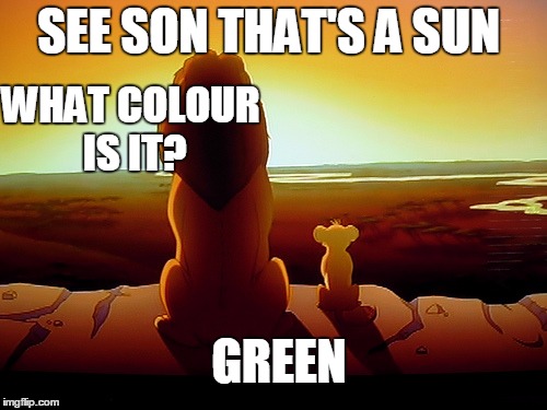 Lion King | SEE SON THAT'S A SUN; WHAT COLOUR IS IT? GREEN | image tagged in memes,lion king | made w/ Imgflip meme maker