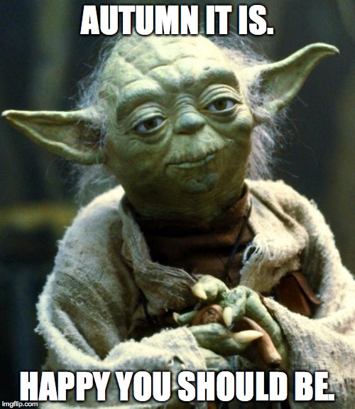 Star Wars Yoda | AUTUMN IT IS. HAPPY YOU SHOULD BE. | image tagged in memes,star wars yoda | made w/ Imgflip meme maker