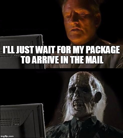 I'll Just Wait Here | I'LL JUST WAIT FOR MY PACKAGE TO ARRIVE IN THE MAIL | image tagged in memes,ill just wait here | made w/ Imgflip meme maker