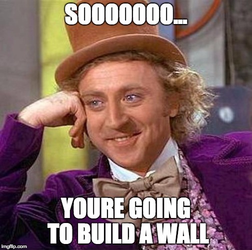 Creepy Condescending Wonka | SOOOOOOO... YOURE GOING TO BUILD A WALL | image tagged in memes,creepy condescending wonka | made w/ Imgflip meme maker