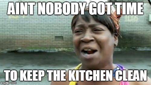 Ain't Nobody Got Time For That | AINT NOBODY GOT TIME; TO KEEP THE KITCHEN CLEAN | image tagged in memes,aint nobody got time for that | made w/ Imgflip meme maker