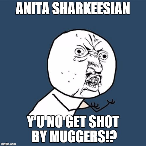 Y U No Meme | ANITA SHARKEESIAN; Y U NO GET SHOT BY MUGGERS!? | image tagged in memes,y u no | made w/ Imgflip meme maker