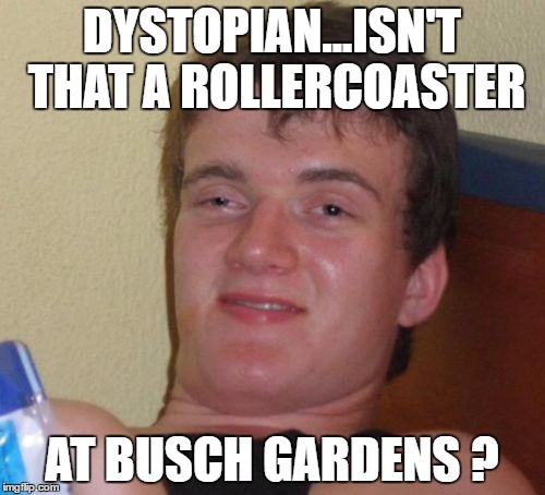 10 Guy Meme | DYSTOPIAN...ISN'T THAT A ROLLERCOASTER AT BUSCH GARDENS ? | image tagged in memes,10 guy | made w/ Imgflip meme maker