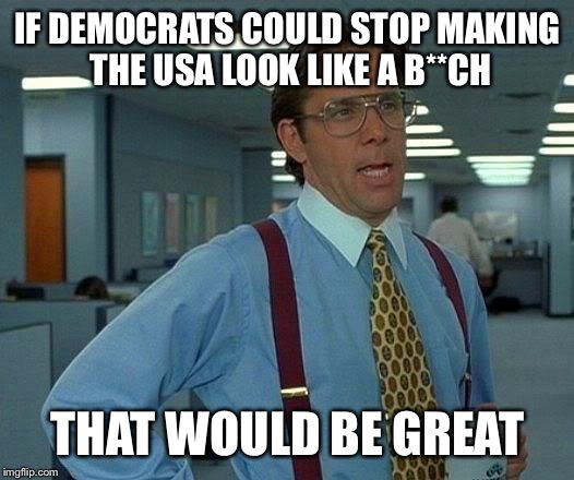 That Would Be Great | IF DEMOCRATS COULD STOP MAKING THE USA LOOK LIKE A B**CH; THAT WOULD BE GREAT | image tagged in memes,that would be great | made w/ Imgflip meme maker