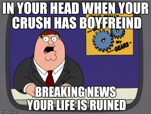 Peter Griffin News Meme | IN YOUR HEAD WHEN YOUR CRUSH HAS BOYFREIND; BREAKING NEWS YOUR LIFE IS RUINED | image tagged in memes,peter griffin news | made w/ Imgflip meme maker