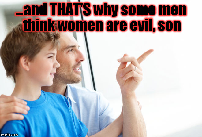 Look Son Millennial | ...and THAT'S why some men think women are evil, son | image tagged in look son millennial | made w/ Imgflip meme maker