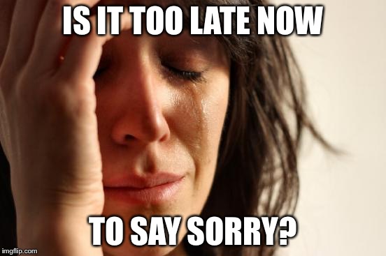 First World Problems Meme | IS IT TOO LATE NOW TO SAY SORRY? | image tagged in memes,first world problems | made w/ Imgflip meme maker