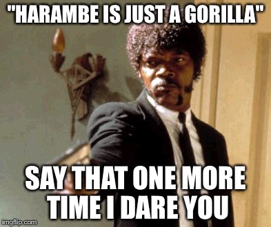 Harambe is not JUST a gorilla  | "HARAMBE IS JUST A GORILLA"; SAY THAT ONE MORE TIME I DARE YOU | image tagged in memes,say that again i dare you,harambe,cincinnati zoo,funny,dank meme | made w/ Imgflip meme maker