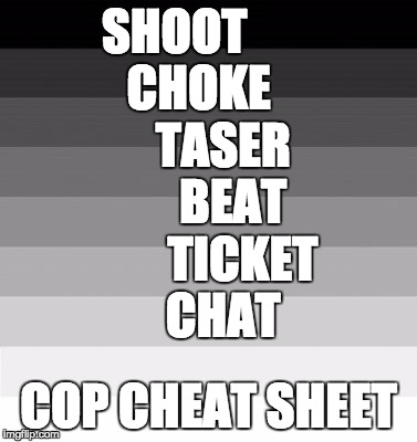 SHOOT            CHOKE               TASER              BEAT             TICKET             CHAT; COP CHEAT SHEET | image tagged in cop cheat sheet | made w/ Imgflip meme maker