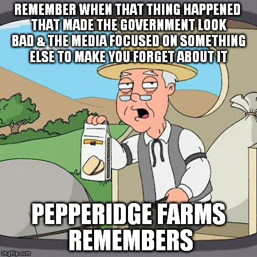 Pepperidge Farm Remembers | REMEMBER WHEN THAT THING HAPPENED THAT MADE THE GOVERNMENT LOOK BAD & THE MEDIA FOCUSED ON SOMETHING ELSE TO MAKE YOU FORGET ABOUT IT; PEPPERIDGE FARMS REMEMBERS | image tagged in memes,pepperidge farm remembers | made w/ Imgflip meme maker