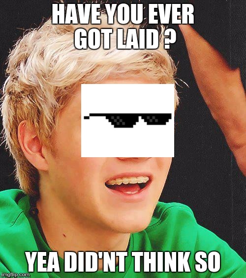 Optimistic Niall | HAVE YOU EVER GOT LAID ? YEA DID'NT THINK SO | image tagged in memes,optimistic niall | made w/ Imgflip meme maker