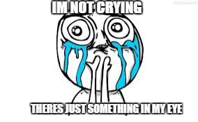 Crying Because Of Cute Meme | IM NOT CRYING; THERES JUST SOMETHING IN MY EYE | image tagged in memes,crying because of cute | made w/ Imgflip meme maker