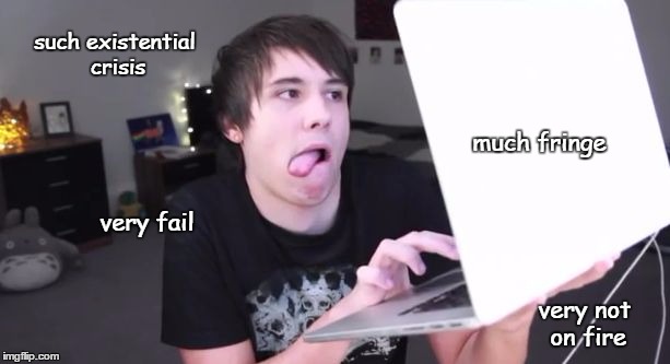 Danisnotonfire derp | such existential crisis; much fringe; very fail; very not on fire | image tagged in danisnotonfire derp | made w/ Imgflip meme maker