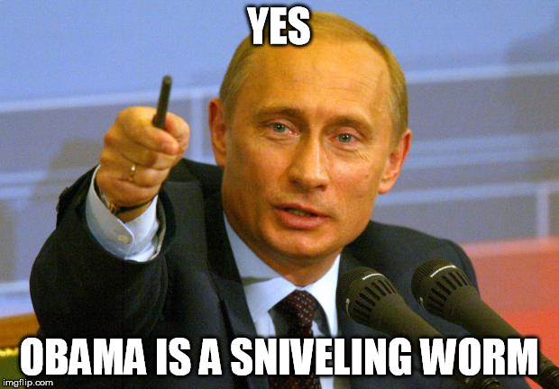 Good Guy Putin | YES; OBAMA IS A SNIVELING WORM | image tagged in memes,good guy putin | made w/ Imgflip meme maker