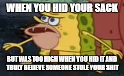 Spongegar | WHEN YOU HID YOUR SACK; BUT WAS TOO HIGH WHEN YOU HID IT AND TRULY BELIEVE SOMEONE STOLE YOUR SHIT | image tagged in memes,spongegar | made w/ Imgflip meme maker
