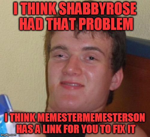 10 Guy Meme | I THINK SHABBYROSE HAD THAT PROBLEM I THINK MEMESTERMEMESTERSON HAS A LINK FOR YOU TO FIX IT | image tagged in memes,10 guy | made w/ Imgflip meme maker