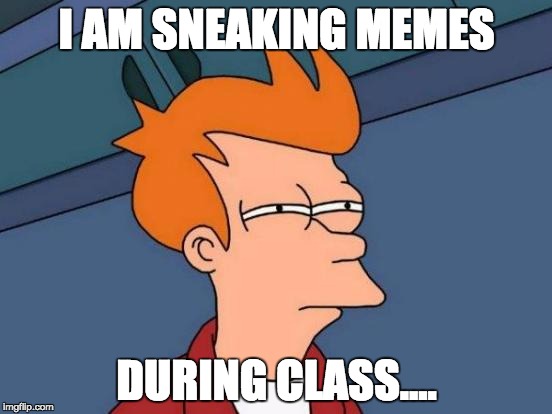 Futurama Fry Meme | I AM SNEAKING MEMES; DURING CLASS.... | image tagged in memes,futurama fry | made w/ Imgflip meme maker