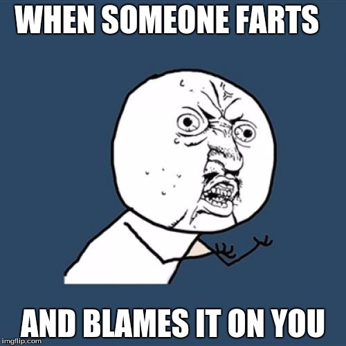 Y U No Meme | WHEN SOMEONE FARTS; AND BLAMES IT ON YOU | image tagged in memes,y u no | made w/ Imgflip meme maker