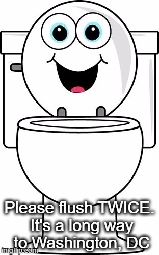Flush Twice | Please flush TWICE. It's a long way to Washington, DC | image tagged in flush twice it's a long ways to washington dc | made w/ Imgflip meme maker