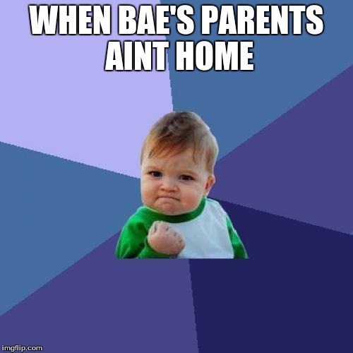 Success Kid Meme | WHEN BAE'S PARENTS AINT HOME | image tagged in memes,success kid | made w/ Imgflip meme maker