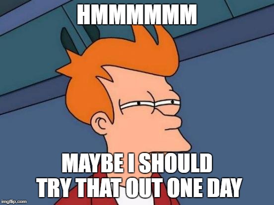 HMMMMMM MAYBE I SHOULD TRY THAT OUT ONE DAY | image tagged in memes,futurama fry | made w/ Imgflip meme maker