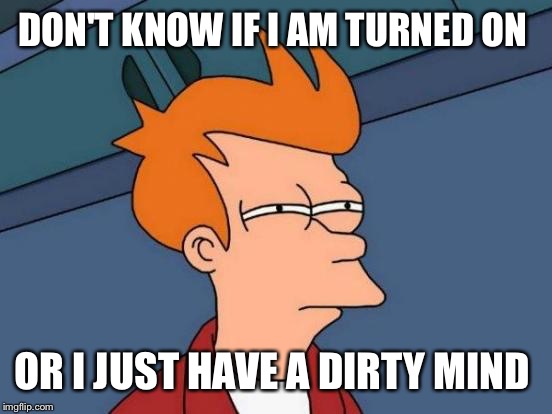 Futurama Fry Meme | DON'T KNOW IF I AM TURNED ON OR I JUST HAVE A DIRTY MIND | image tagged in memes,futurama fry | made w/ Imgflip meme maker