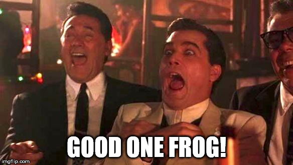 Goodfellas Laughing | GOOD ONE FROG! | image tagged in goodfellas laughing | made w/ Imgflip meme maker