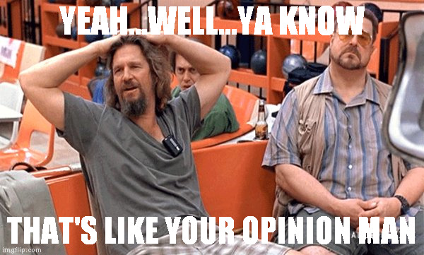 your opinion | YEAH...WELL...YA KNOW; THAT'S LIKE YOUR OPINION MAN | image tagged in your opinion | made w/ Imgflip meme maker