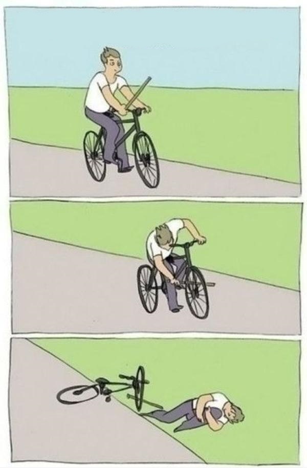 guy stick in bike  wheel Blank Meme Template