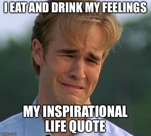 1990s First World Problems | I EAT AND DRINK MY FEELINGS; MY INSPIRATIONAL LIFE QUOTE | image tagged in memes,1990s first world problems | made w/ Imgflip meme maker