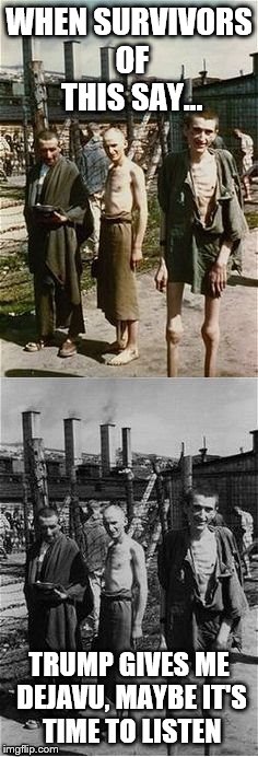 Holocaust | WHEN SURVIVORS OF THIS SAY... TRUMP GIVES ME DEJAVU, MAYBE IT'S TIME TO LISTEN | image tagged in holocaust | made w/ Imgflip meme maker