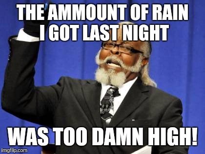 Too Damn High | THE AMMOUNT OF RAIN I GOT LAST NIGHT; WAS TOO DAMN HIGH! | image tagged in memes,too damn high | made w/ Imgflip meme maker