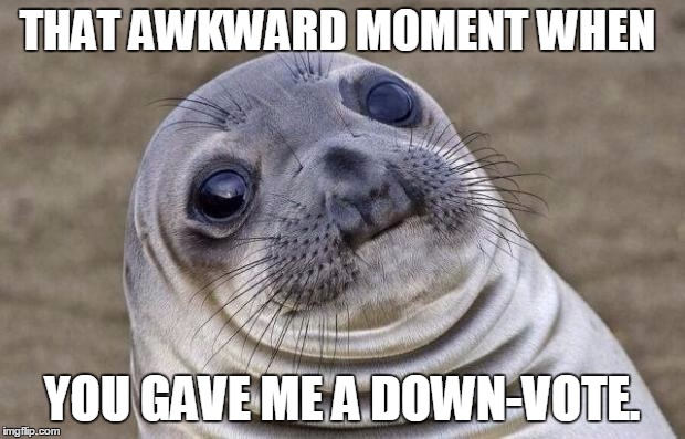Awkward Moment Sealion | THAT AWKWARD MOMENT WHEN; YOU GAVE ME A DOWN-VOTE. | image tagged in memes,awkward moment sealion | made w/ Imgflip meme maker