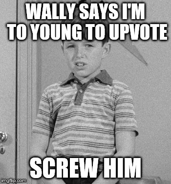 scared beaver | WALLY SAYS I'M TO YOUNG TO UPVOTE SCREW HIM | image tagged in scared beaver | made w/ Imgflip meme maker
