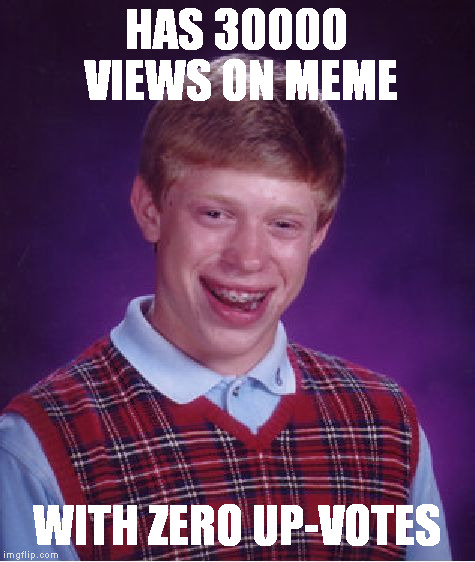 Bad Luck Brian | HAS 30000 VIEWS ON MEME; WITH ZERO UP-VOTES | image tagged in memes,bad luck brian | made w/ Imgflip meme maker