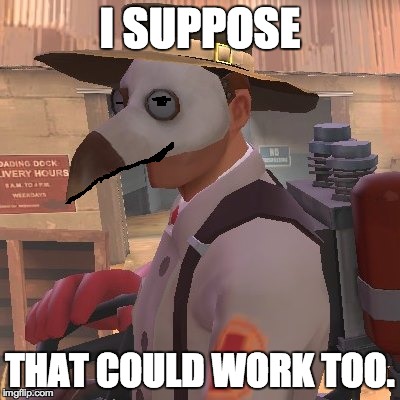 Medic_Doctor | I SUPPOSE THAT COULD WORK TOO. | image tagged in medic_doctor | made w/ Imgflip meme maker