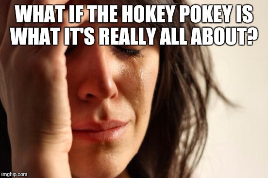 First World Problems | WHAT IF THE HOKEY POKEY IS WHAT IT'S REALLY ALL ABOUT? | image tagged in memes,first world problems | made w/ Imgflip meme maker