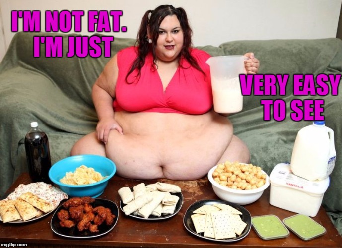 In case you were wondering | I'M NOT FAT.  I'M JUST; VERY EASY TO SEE | image tagged in huge | made w/ Imgflip meme maker