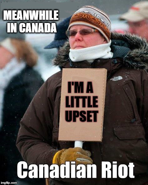 Canadian Protest | MEANWHILE IN CANADA; I'M A LITTLE UPSET | image tagged in riot,riots,canada,meanwhile in canada,pissed off canadian | made w/ Imgflip meme maker