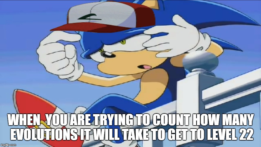 Sonic Can't Remember - Sonic X | WHEN  YOU ARE TRYING TO COUNT HOW MANY EVOLUTIONS IT WILL TAKE TO GET TO LEVEL 22 | image tagged in sonic can't remember - sonic x | made w/ Imgflip meme maker