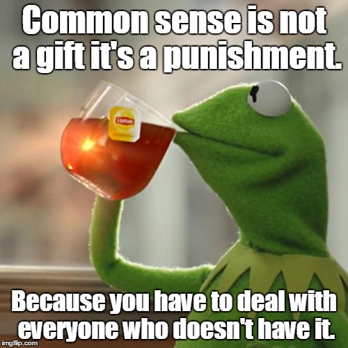 But That's None Of My Business Meme | Common sense is not a gift it's a punishment. Because you have to deal with everyone who doesn't have it. | image tagged in memes,but thats none of my business,kermit the frog | made w/ Imgflip meme maker